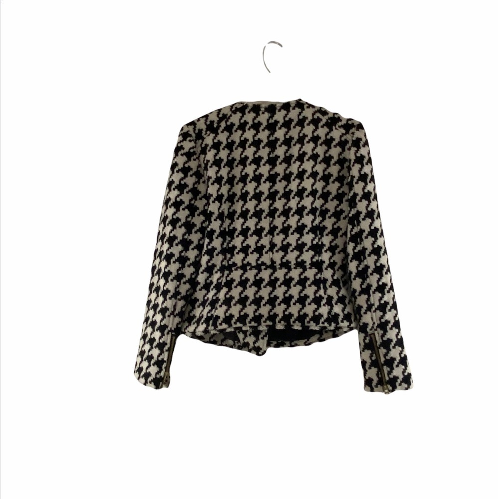 Q Mack Herringbone Blazer Black & White Jacket Asymmetrical Gold Zip Size M - Picture 9 of 14